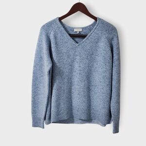 KINROSS V Neck Speckled Knit Textured Pullover Sweater Blue Cotton Size L